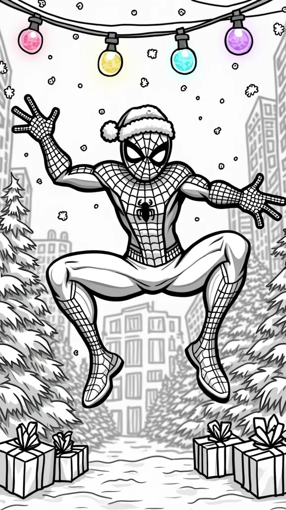 Página para colorear de navidad Spiderman